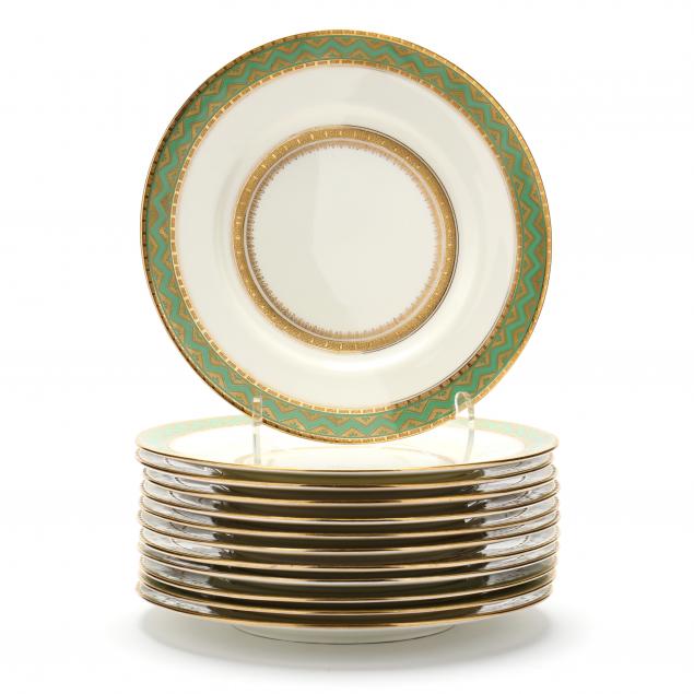 set-of-twelve-mintons-for-tiffany-co-green-and-gilt-porcelain-dinner-plates