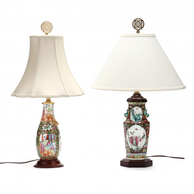 two-chinese-export-porcelain-vase-lamps