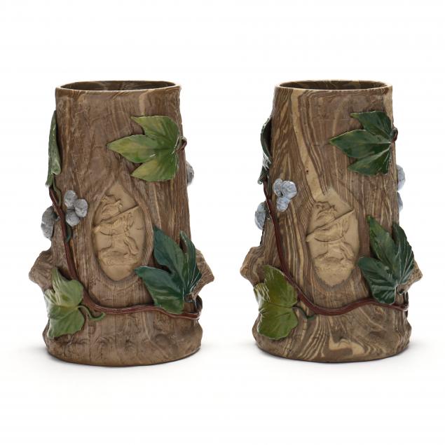pair-of-antique-stoneware-tree-trunk-form-vases