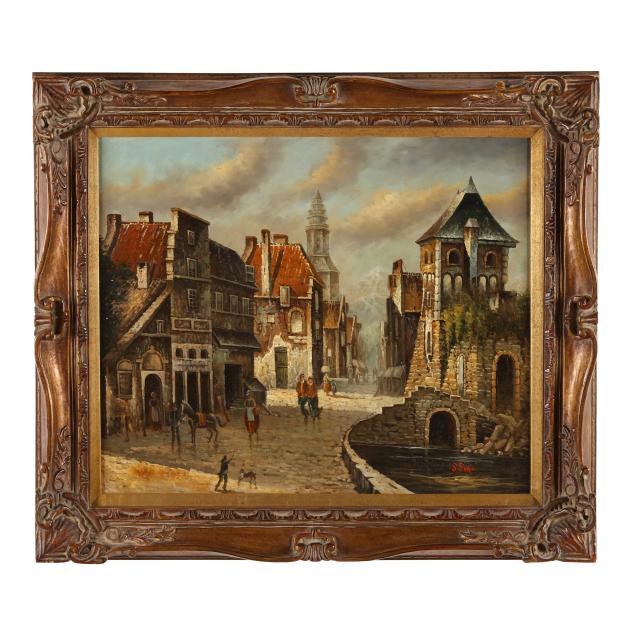 a-contemporary-decorative-painting-of-a-dutch-town-scene