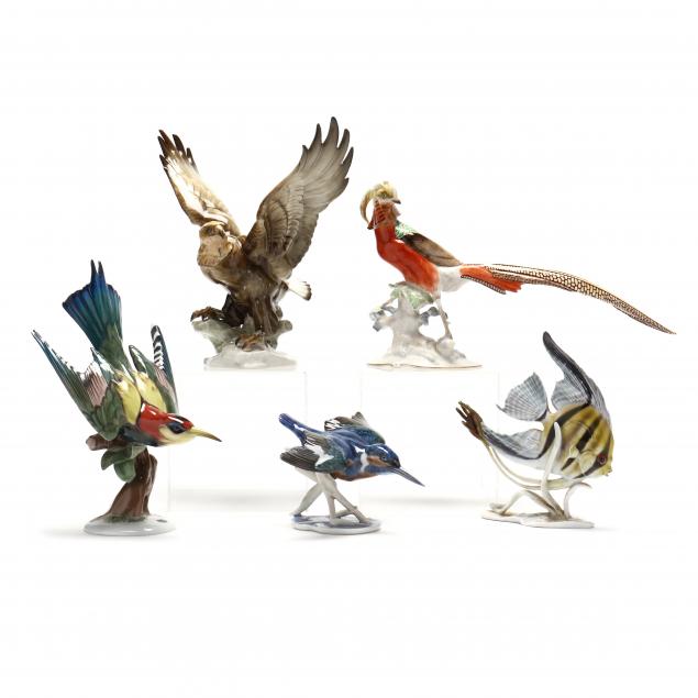 five-german-porcelain-bird-and-fish-figurines-rosenthal-and-hutschenreuther