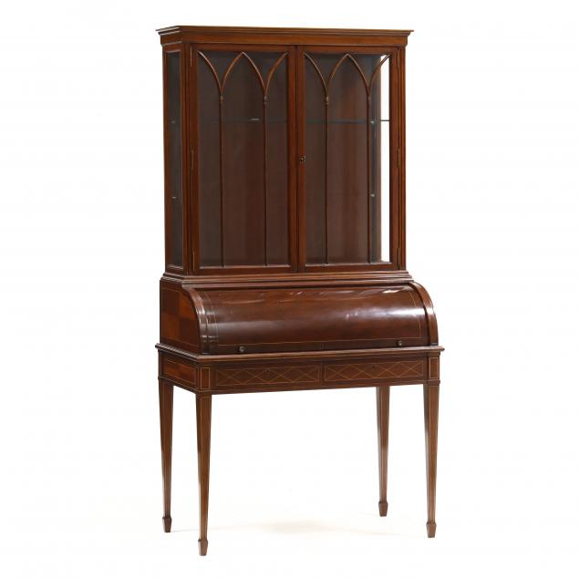 hepplewhite-style-parquetry-inlaid-mahogany-secretary-bookcase
