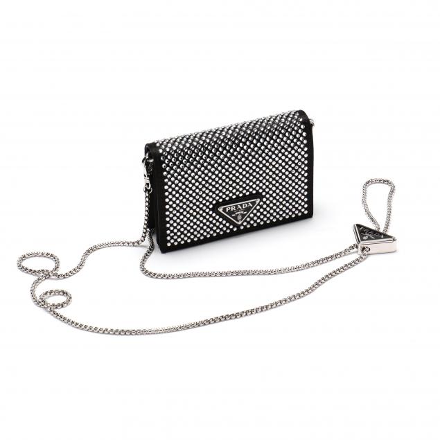 PRADA Brand-Plaque Faux Crystal-Embellished Satin Card Holder