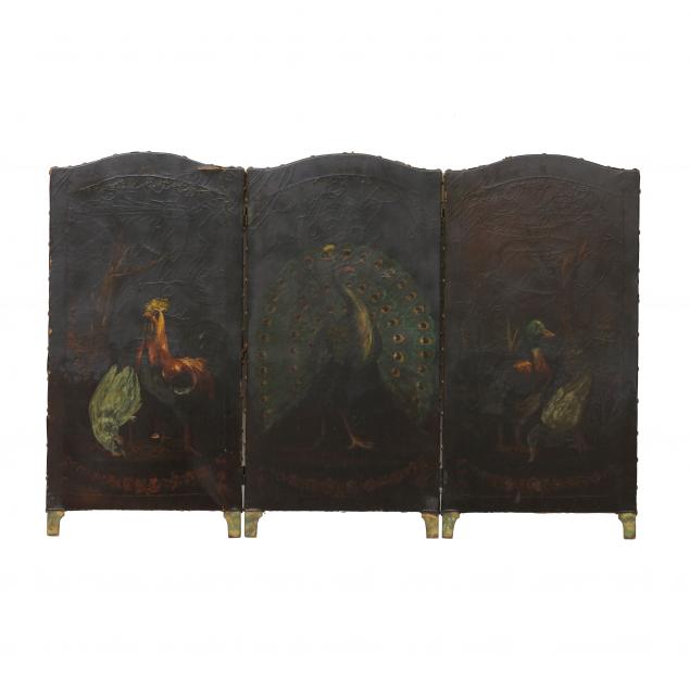 victorian-hand-painted-table-screen-with-avian-motif