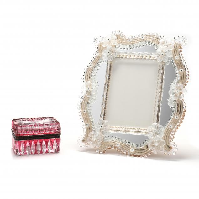 venetian-glass-picture-frame-and-cut-to-clear-dresser-box