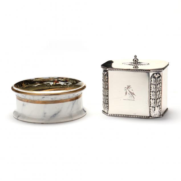 english-silverplate-tea-caddy-and-transferware-dresser-box