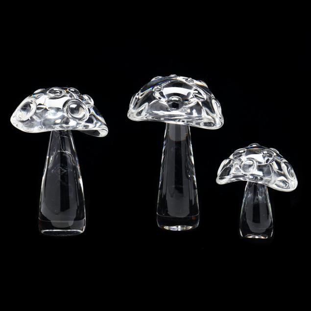 three-steuben-crystal-mushrooms