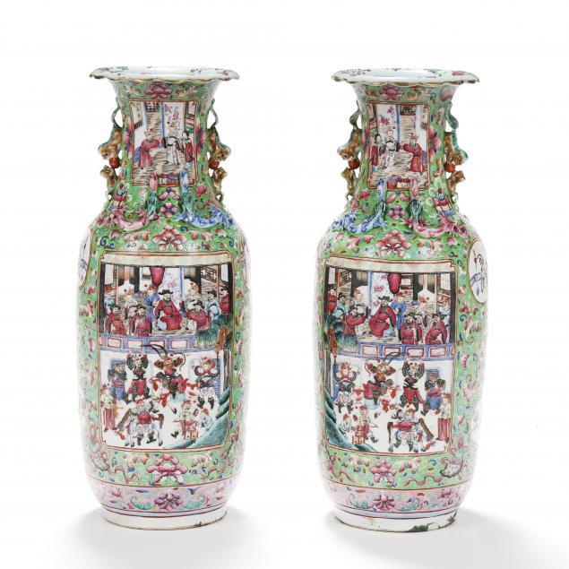 a-pair-of-chinese-porcelain-green-ground-famille-rose-floor-vases