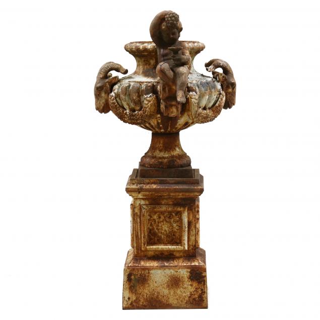 figural-cast-iron-garden-urn-on-stand