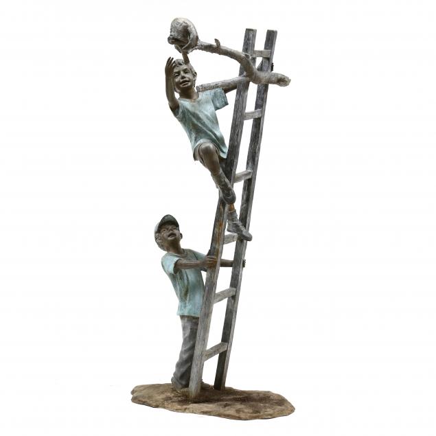a-large-bronze-garden-statue-of-two-children-rescuing-cat