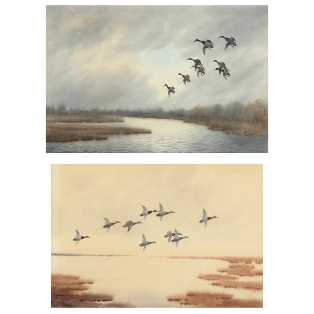 joseph-day-knap-american-1875-1962-i-mallards-at-dawn-i-and-i-ducks-on-a-gray-day-i-two-works