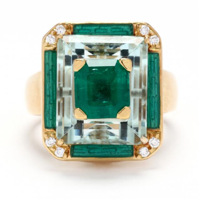 gold-emerald-rock-crystal-quartz-diamond-and-enamel-ring