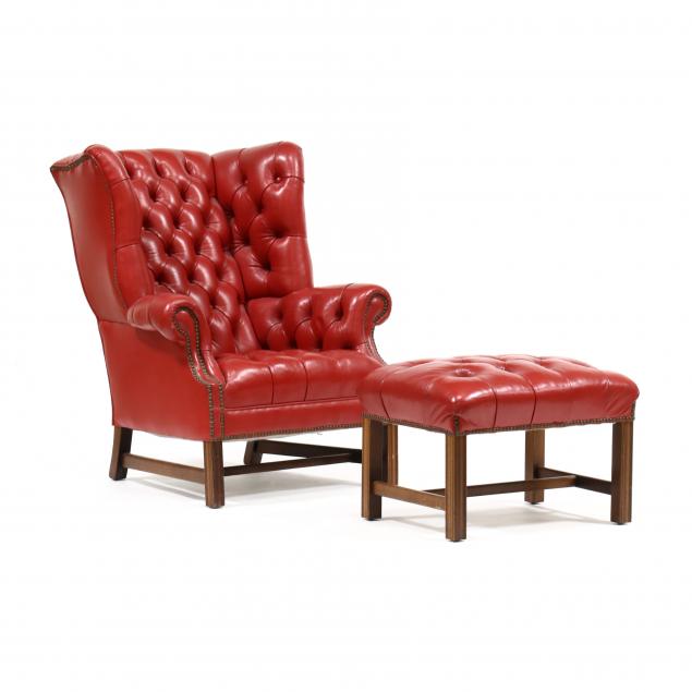 classic-chippendale-style-leather-upholstered-easy-chair-and-ottoman