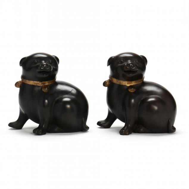 a-pair-of-chinese-style-parcel-gilt-bronze-puppies-signed