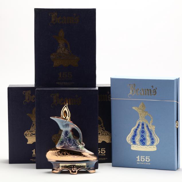 beam-bourbon-whiskey-in-gold-blue-decanters