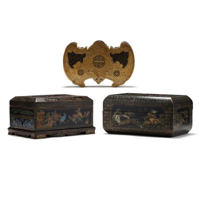 three-chinese-black-and-gilt-lacquer-boxes