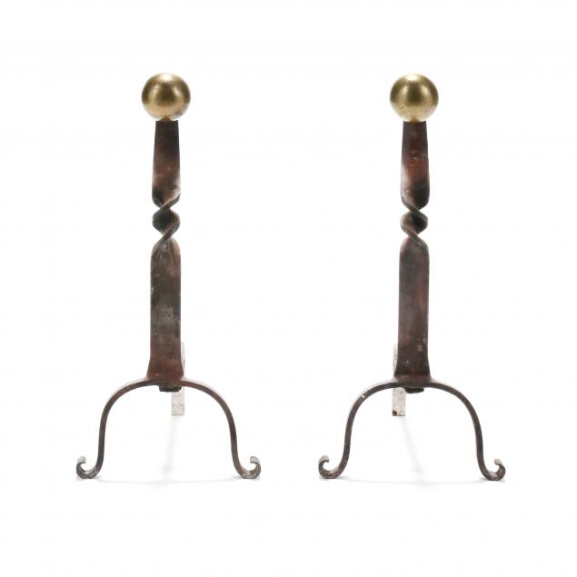 pair-of-brass-and-iron-andirons