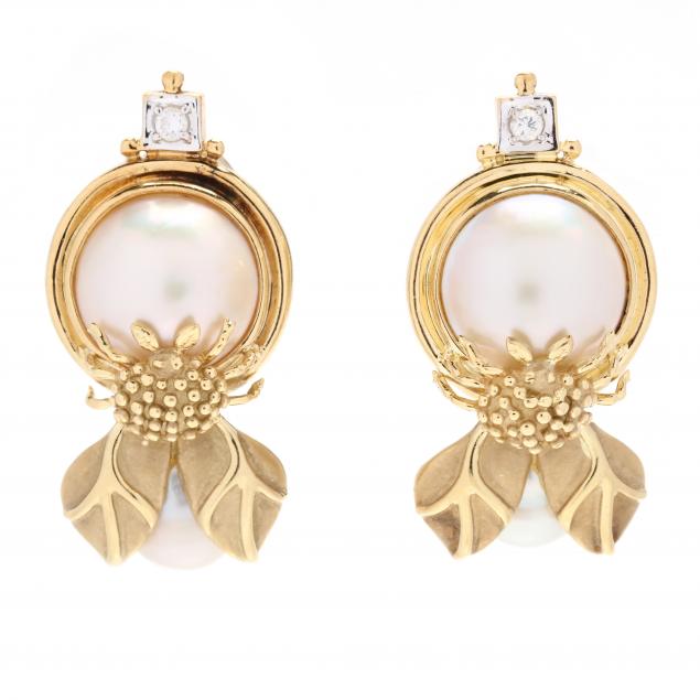 Gold, Mabè Pearl, Pearl, and Diamond Earrings (Lot 44 - Signature ...