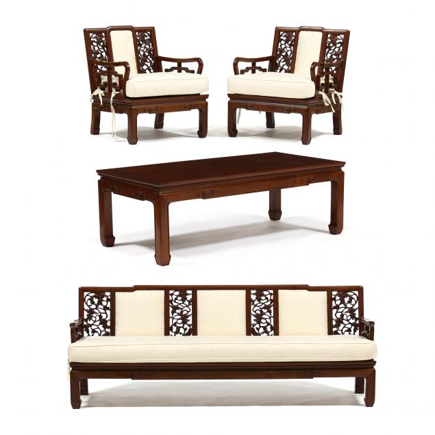 chinese-carved-hardwood-sofa-coffee-table-and-pair-of-chairs