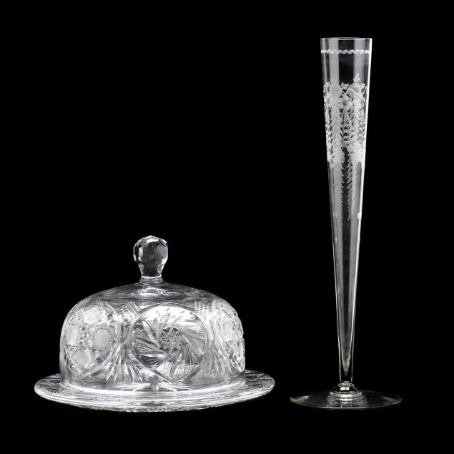 hawkes-glass-vase-and-cut-glass-cheese-dish