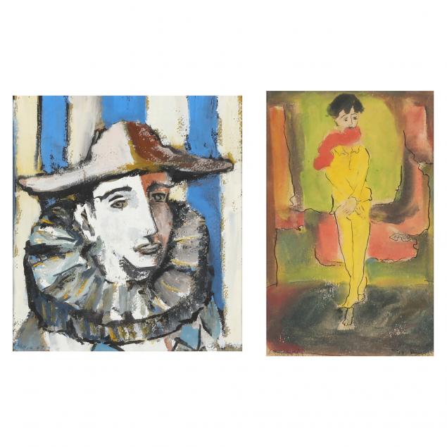 christophe-french-20th-century-a-harlequin-and-a-circus-performer-two-works
