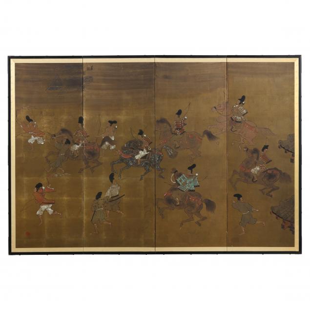 a-japanese-four-panel-folding-screen-with-warriors