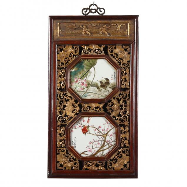 a-pair-of-chinese-porcelain-plaques-in-carved-giltwood-frame