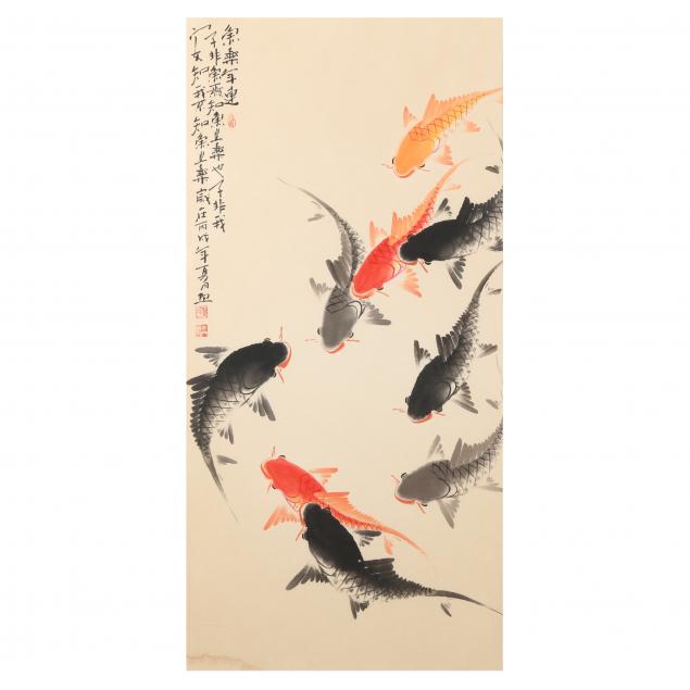 a-large-chinese-painting-of-koi-fish