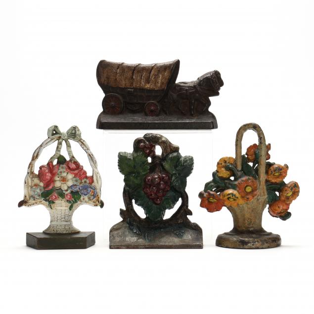 four-vintage-painted-cast-iron-doorstops