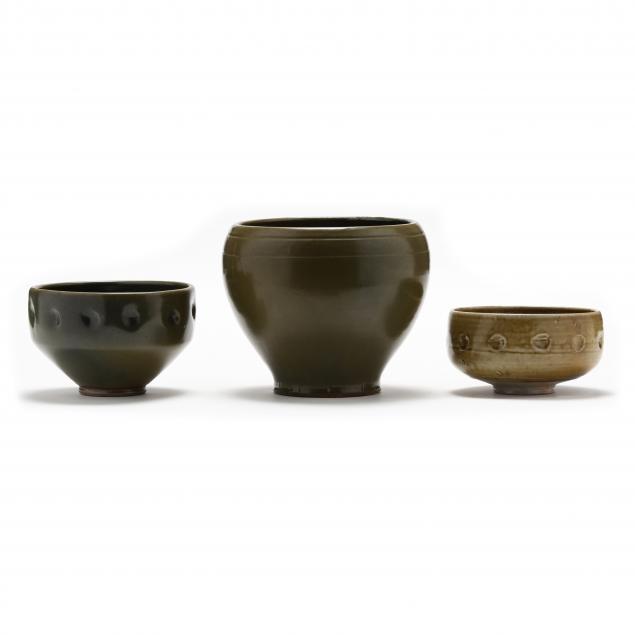 three-frogskin-glazed-bowls-ben-owen-seagrove-nc-1905-1983