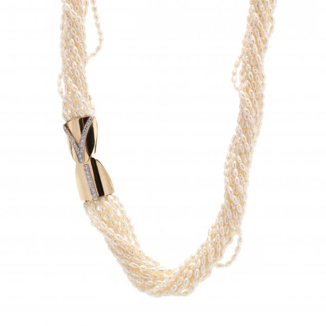multi-strand-pearl-necklace-with-gold-and-diamond-clasp