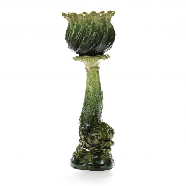 leeds-majolica-dolphin-form-jardiniere-and-pedestal