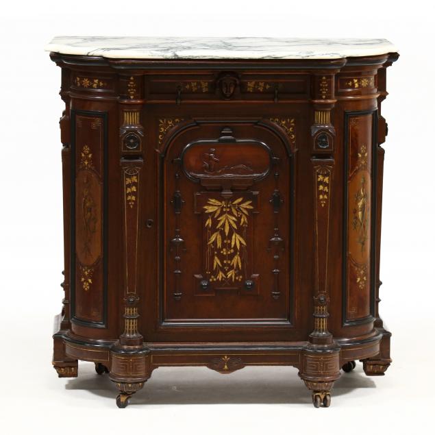 american-renaissance-revival-burl-wood-and-gilt-marble-top-cabinet