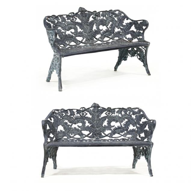 pair-of-cast-aluminum-fern-pattern-garden-benches