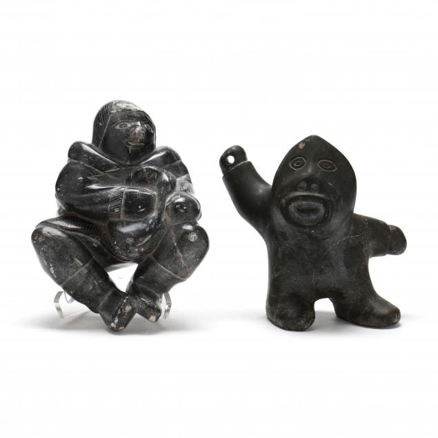 two-unsigned-inuit-stone-carvings-of-hunters