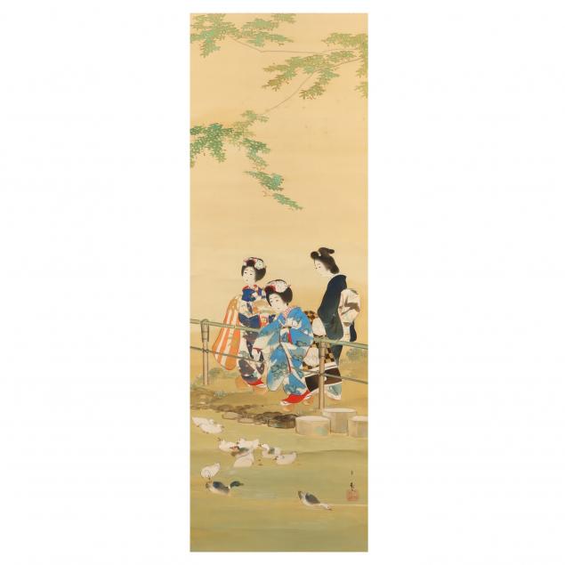 japanese-painting-of-ladies-viewing-a-pond-of-ducks
