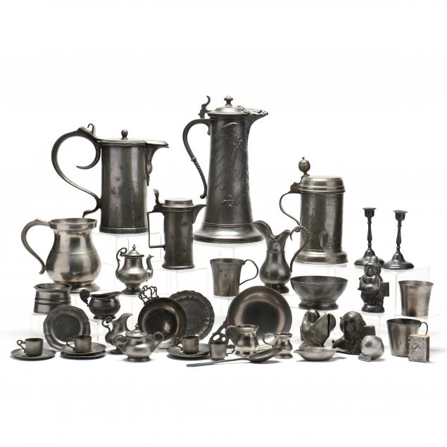 a-grouping-of-antique-and-vintage-pewter-holloware