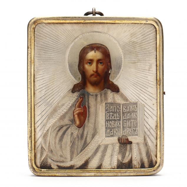 antique-russian-silver-oklad-icon-of-christ-pantocrator