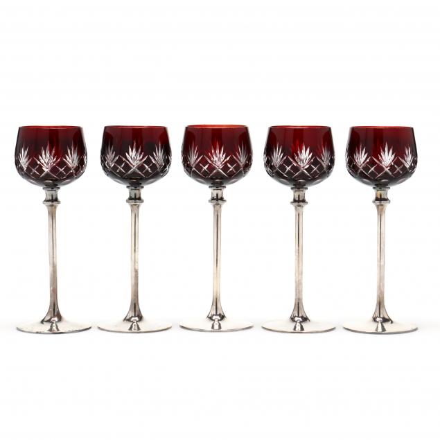 a-set-of-five-spanish-silver-and-cut-crystal-wine-stems