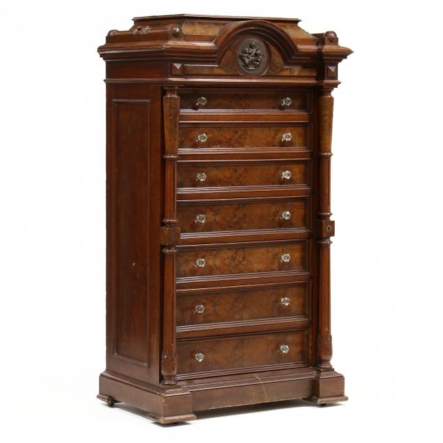 american-renaissance-revival-burl-walnut-lock-side-chest-of-drawers