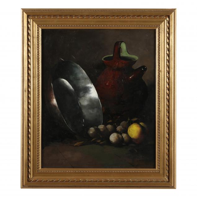 an-antique-still-life-painting-with-lemon-plums-and-copper-pan