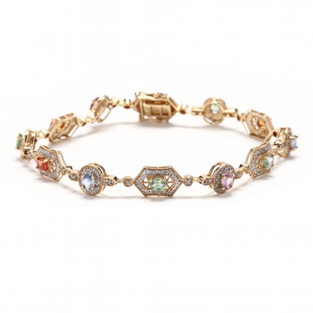 gold-multi-color-sapphire-and-diamond-bracelet