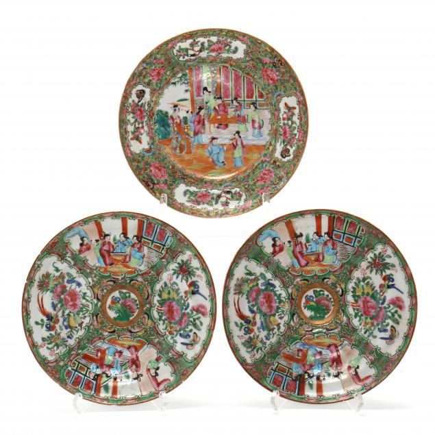 three-chinese-export-porcelain-rose-medallion-shallow-bowls
