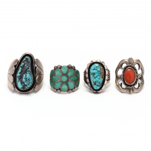 four-southwestern-silver-and-gem-set-rings