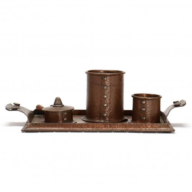 att-joseph-heinrichs-arts-and-crafts-copper-and-silver-tray-and-accessories