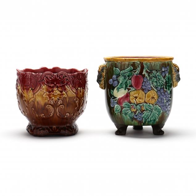 two-vintage-majolica-jardinieres