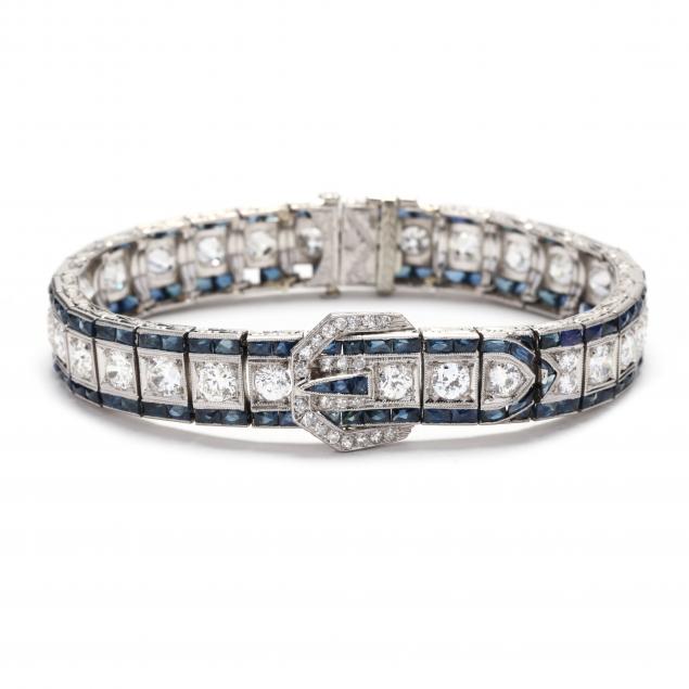 art-deco-platinum-diamond-and-sapphire-buckle-bracelet