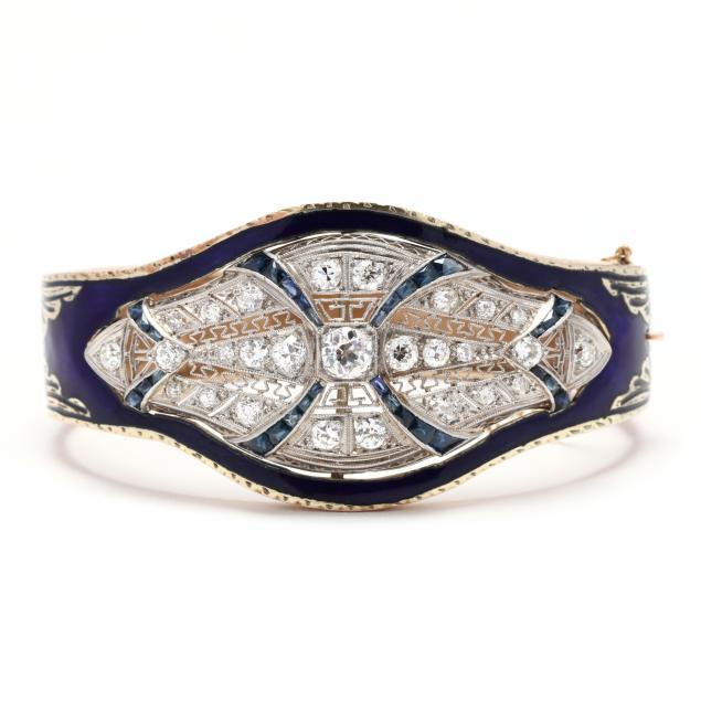 antique-gold-diamond-and-enamel-bracelet