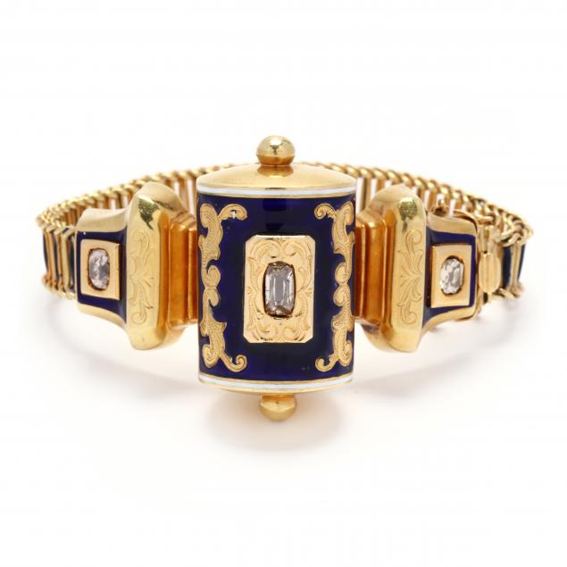 antique-gold-enamel-and-diamond-bracelet-austria