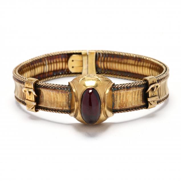 gold-and-cabochon-red-glass-bracelet